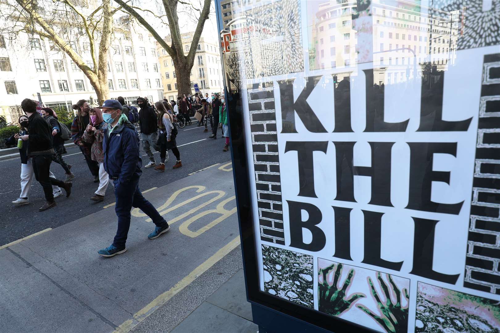 Demonstrators march from College Green in Bristol during a ‘Kill The Bill’ protest against the Police, Crime, Sentencing and Courts Bill last month (Andrew Matthews/PA)