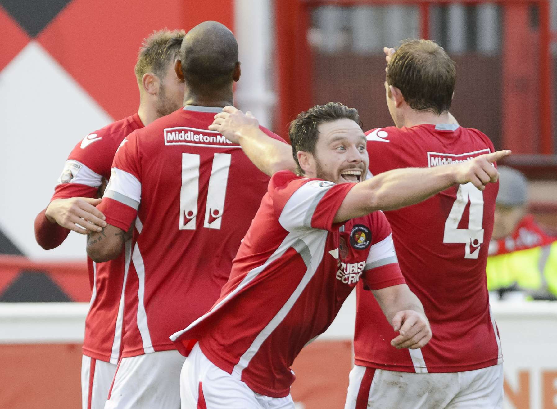 John Paul Kissock leads the celebrations as Ebbsfleet draw level Picture: Andy Payton