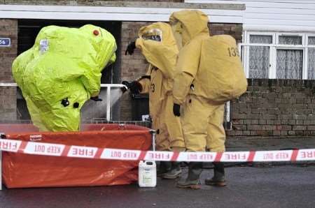 Emergency services at the scene of the chemical incident. Picture: Barry Goodwin