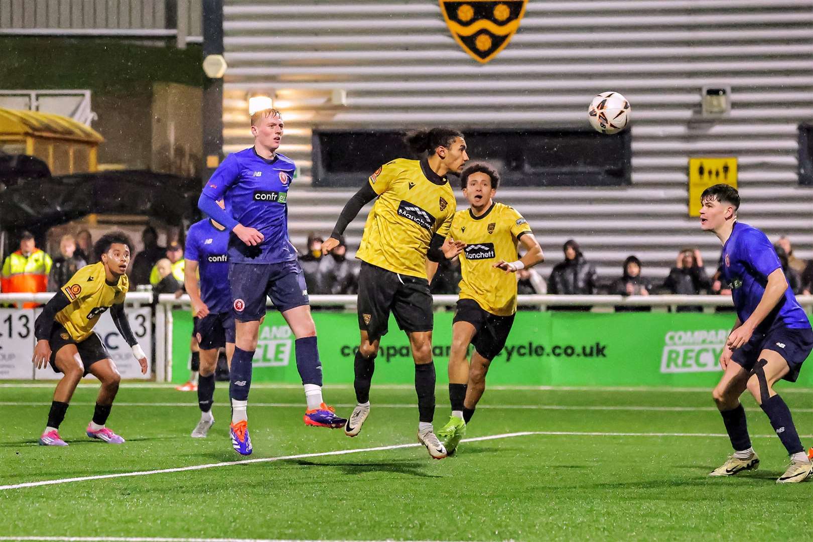 Aaron Blair heads Maidstone in front against Welling. Picture: Helen Cooper