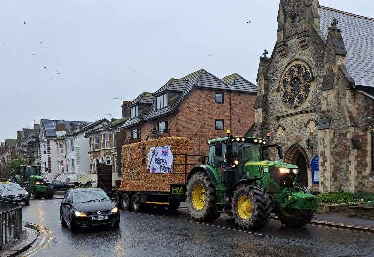 Farmers park tractors at Tesco Extra, Whitfield, Dover in row over cheap imports