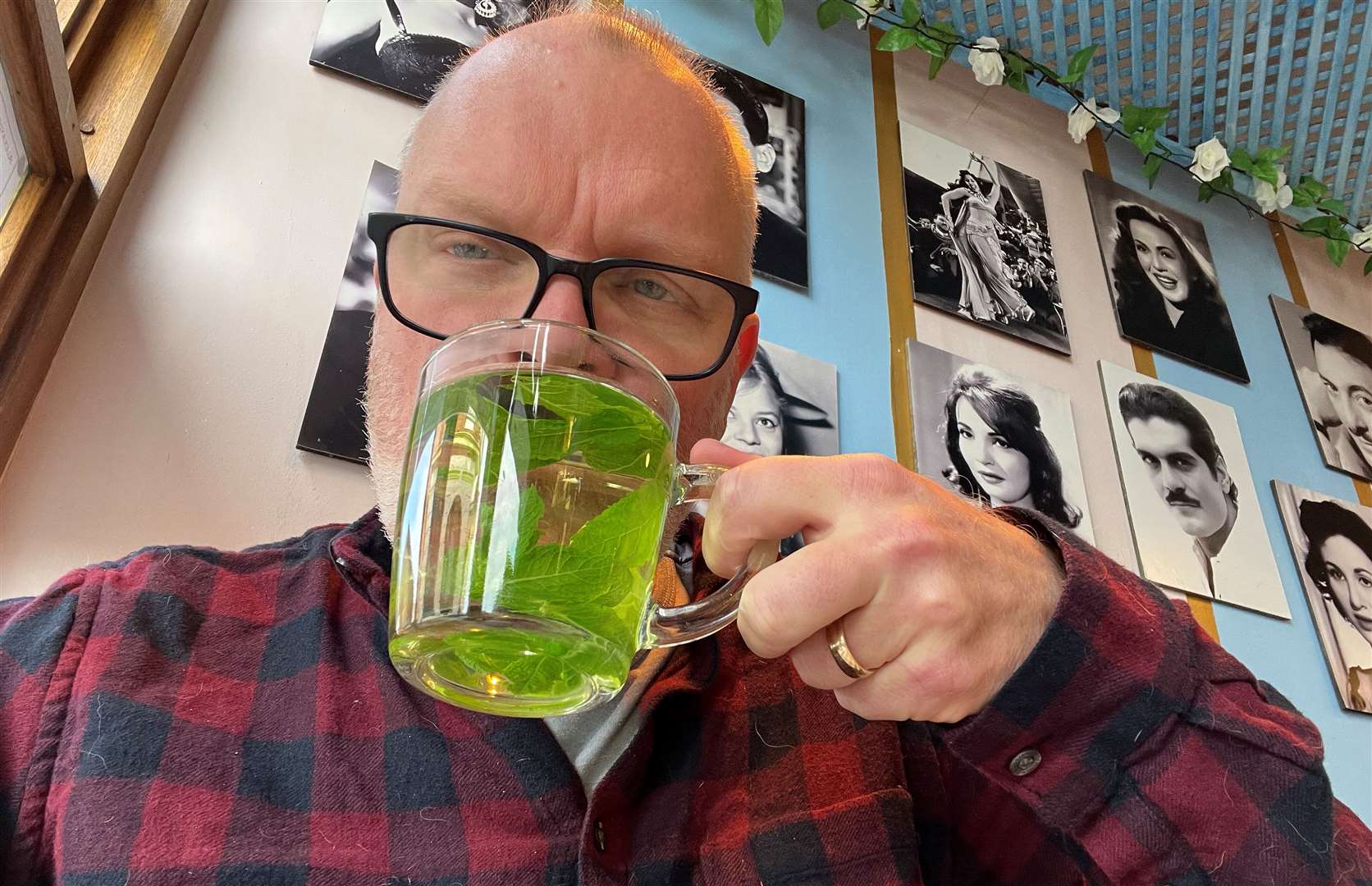 Your viewer gets his chops around his mint tea as Omar Sharif looks on from over his shoulder