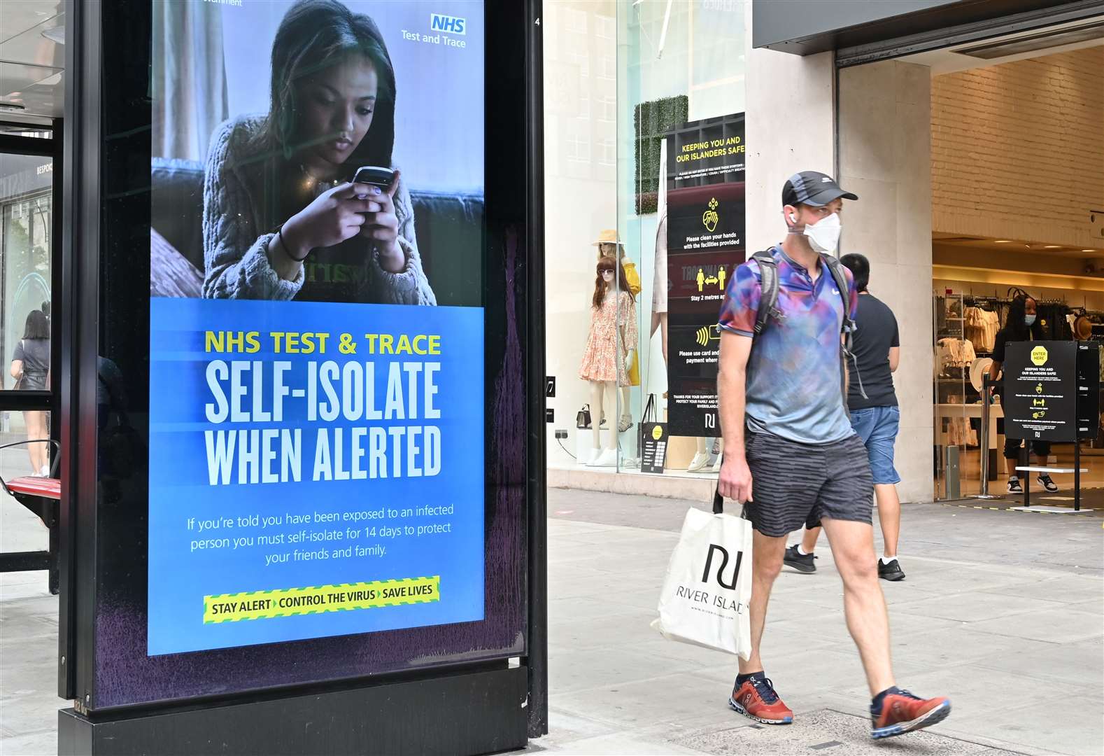 IMPORTANT MESSAGE: The NHS Test and Trace messaging on a high street billboard