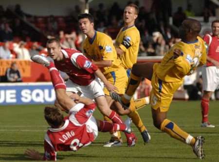Match-winner Stacy Long fires off an acrobatic effort at goal. Picture: MATTHEW READING