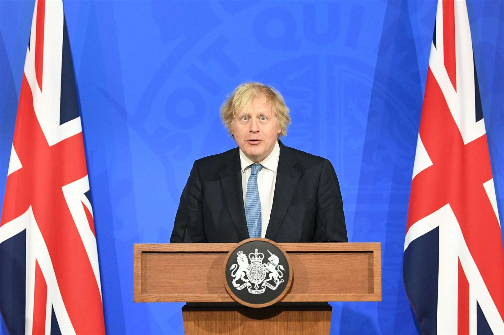 Boris Johnson during the media briefing (Stefan Rousseau/PA)