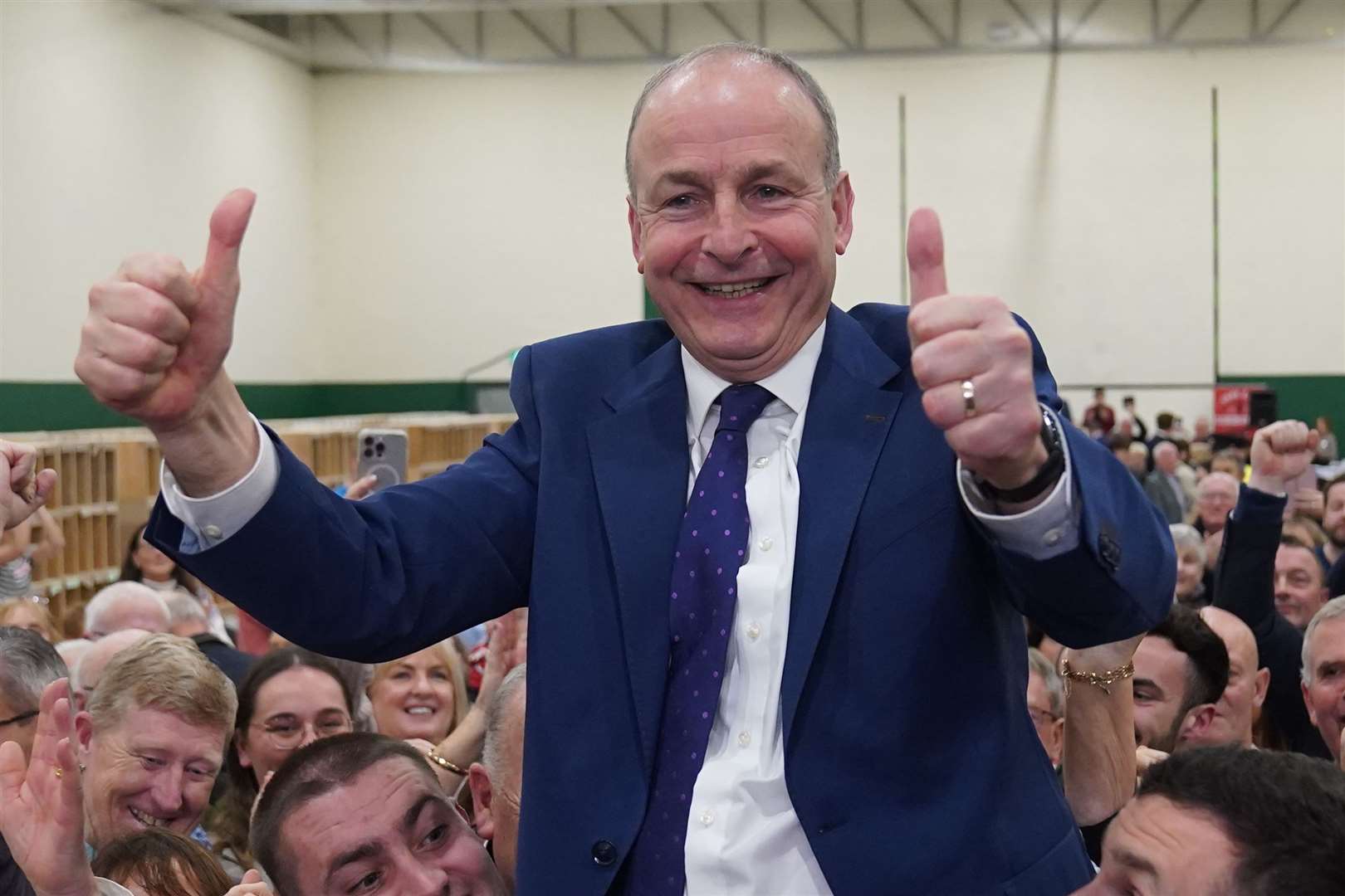 Micheal Martin celebrates after he was deemed elected in the Cork South Central constituency (Jacob King/PA)