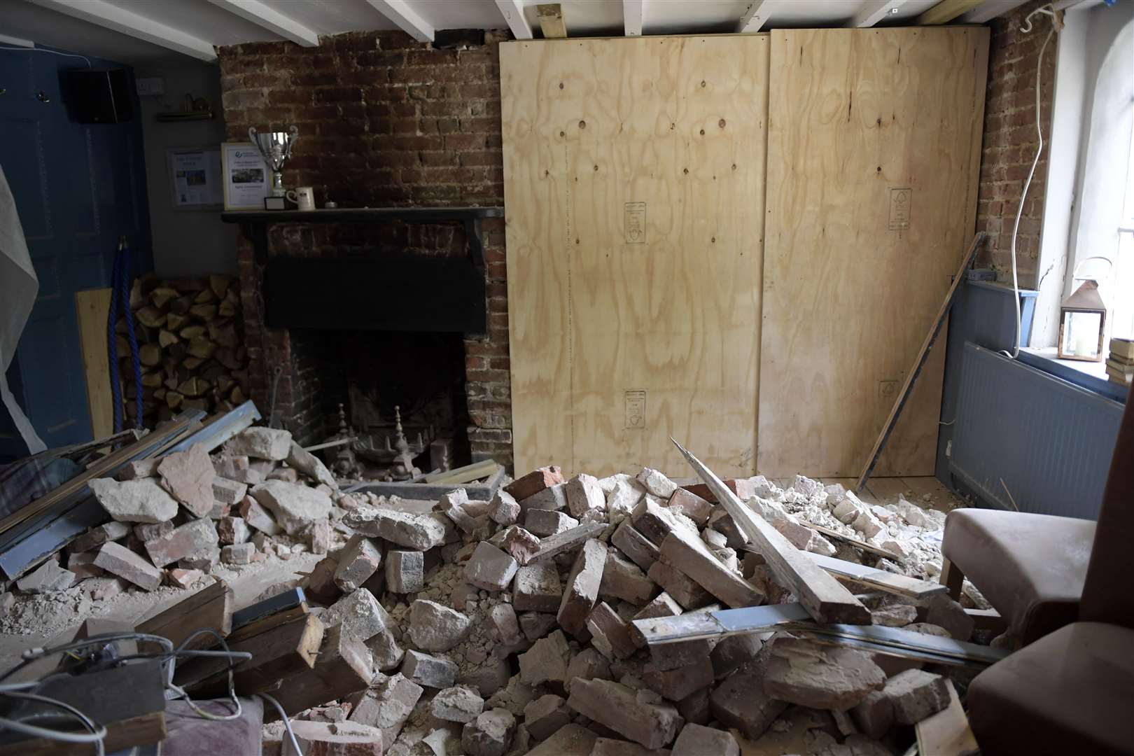 The front of the public house was destroyed after the 4x4 crashed into it. Picture: Barry Goodwin