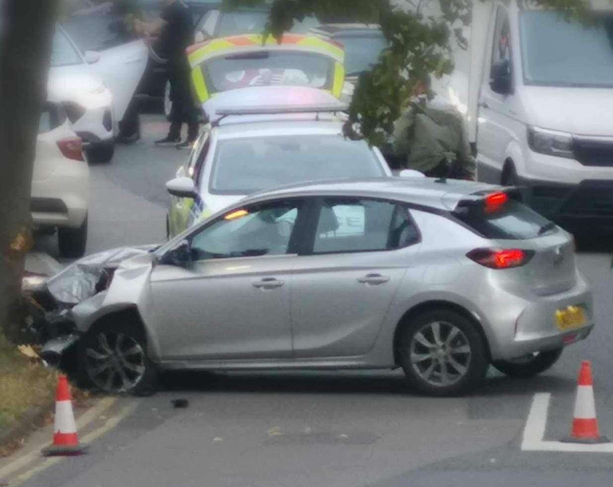 Police were called to the scene at 4.20am where they saw the car crash and two exit the vehicle.