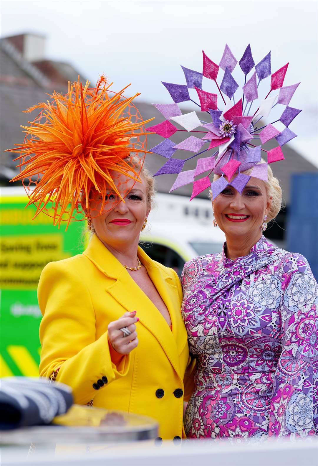 Racegoers Viv Jenner (left) and Rachel Oates on day two of the 2024 Randox Grand National Festival (Peter Byrne/PA)