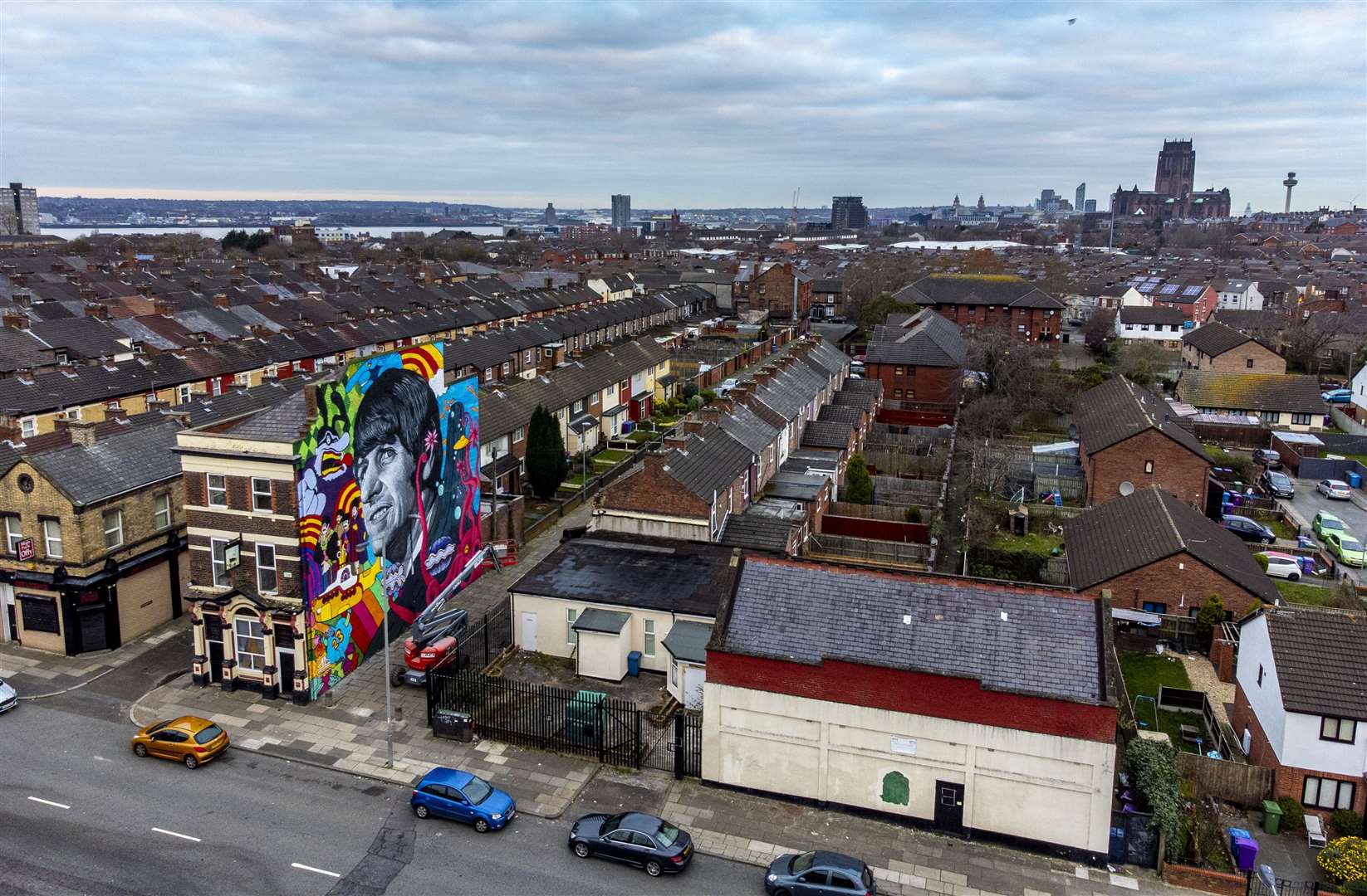 The colourful mural of Ringo Starr on the side of former pub The Empress, close to his childhood home in Liverpool (Peter Byrne/PA)