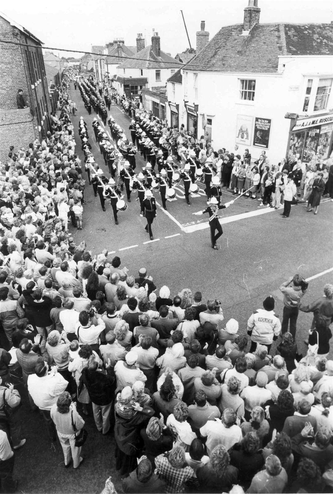 The spirit of the Marines was on show again exactly one week after the bomb, as the full staff band in full panoply marched through the town, applauded and cheered by hundreds of residents