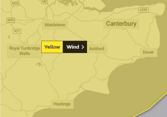 The Met Office has issued a yellow warning for wind in Kent. Picture: The Met Office