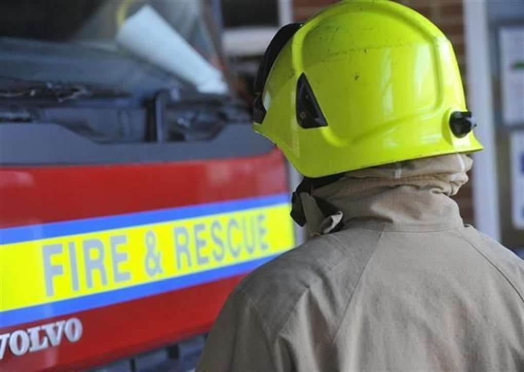 Fire crews are at a quarry near Rochester tackling a blaze. Stock Image