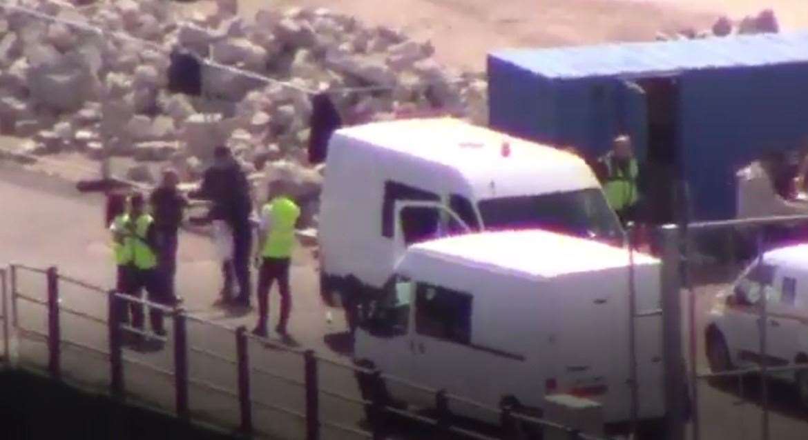 Some of the migrants being helped in Dover