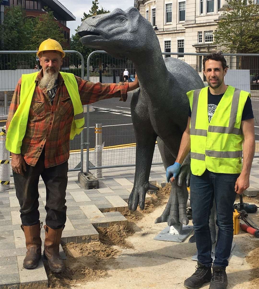 Artists Gary and Thomas Thrussell with their creation