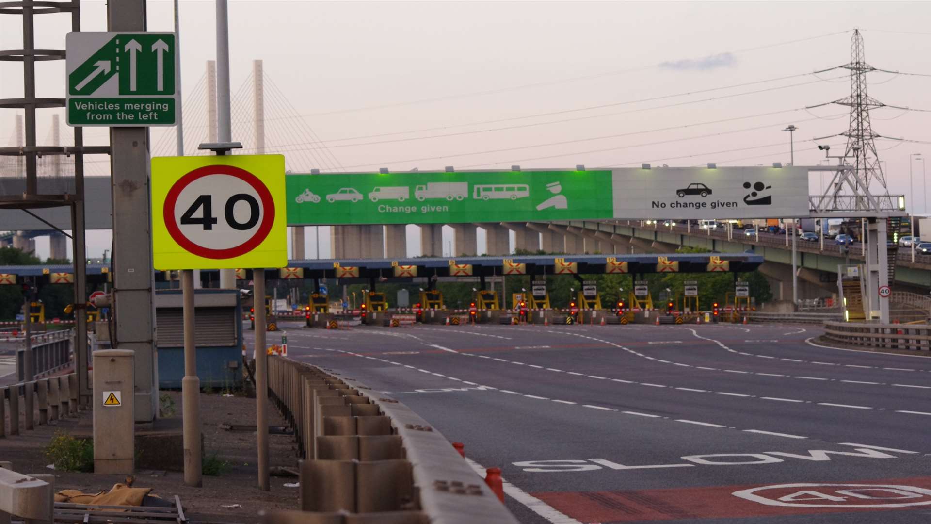 A rare empty row of toll booths. Picture by Albie Mills.