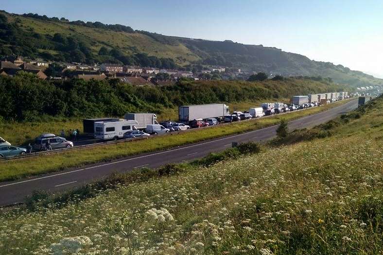 The delays approaching the port last weekend. Picture by Gary Barnes