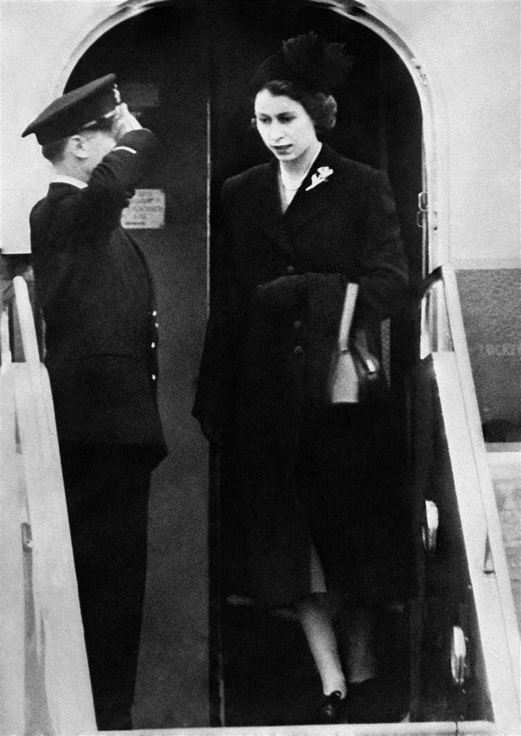 Elizabeth, dressed in black. landing on British soil for the first time as Queen. Picture: PA