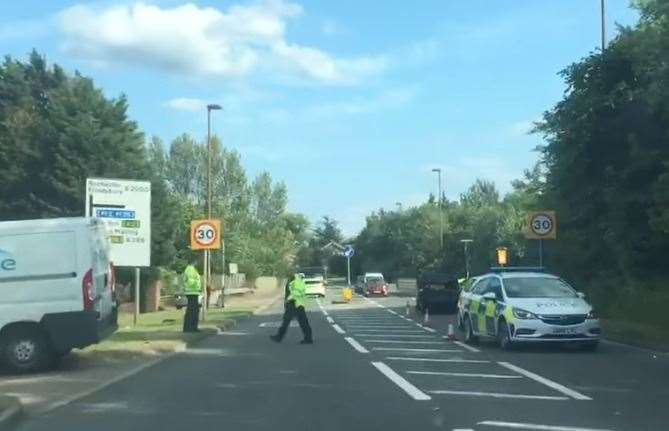 Police cordoned off part of Lower Rochester Road while they dealt with an overturned car