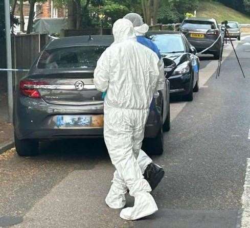 Forensic teams in Sally Port Gardens, near Brompton Barracks last Tuesday. Picture: Brad Harper/KMG