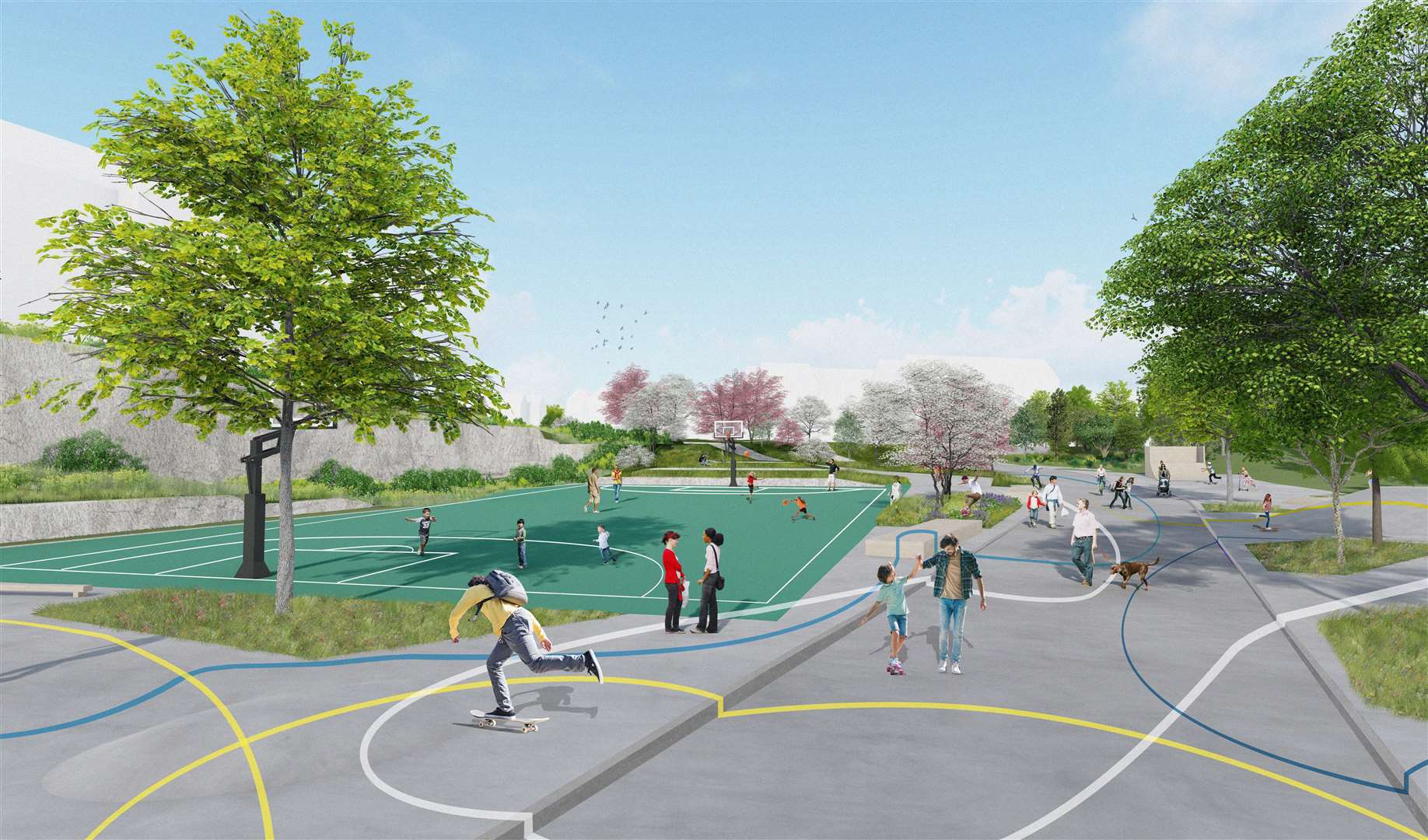 A skate park and basketball court will form part of the plans for a major urban park at Ebbsfleet. Photo: Define Planning and Design Ltd