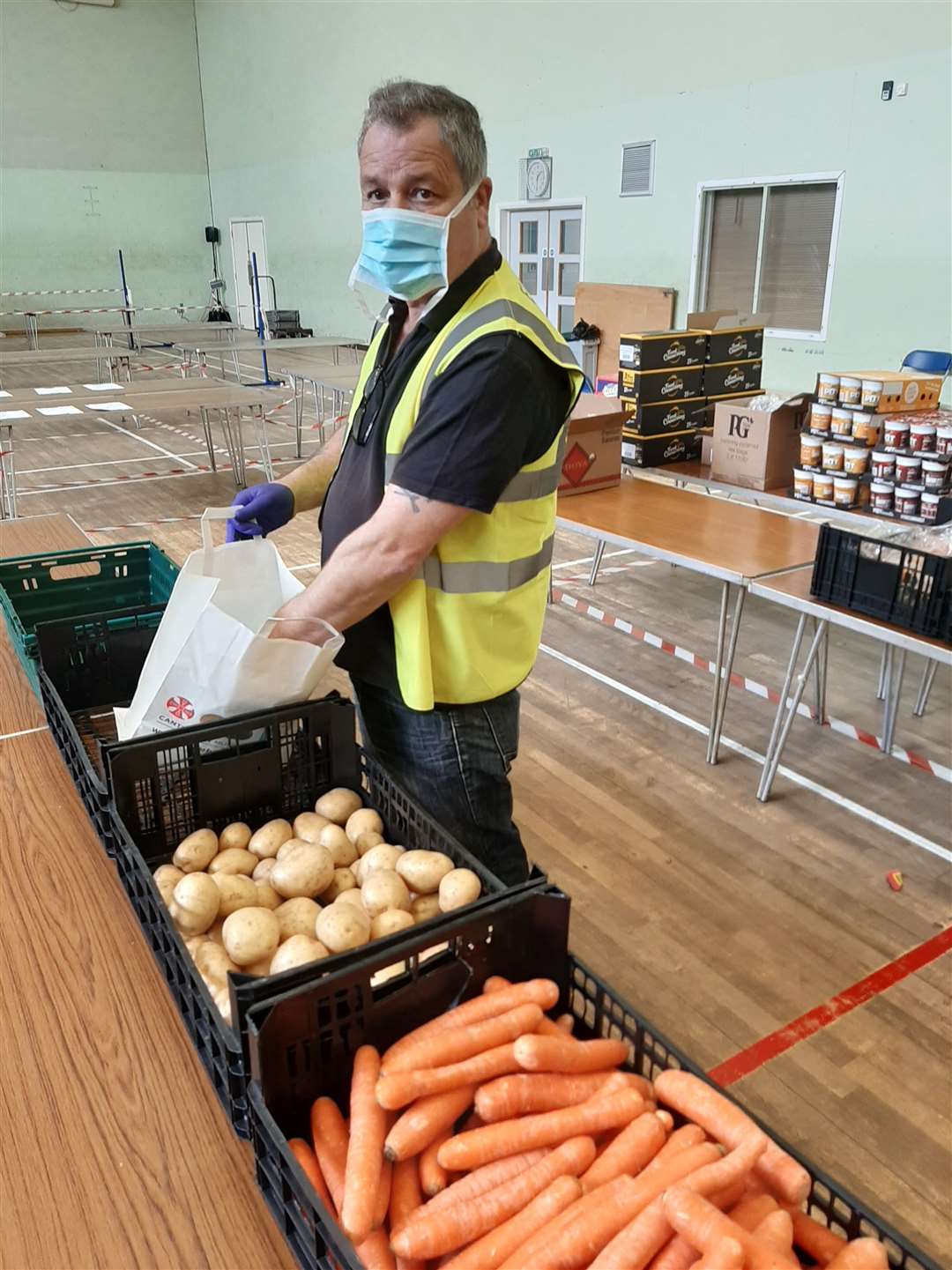 Food packing line at Canterbury for the coronavirus community hub