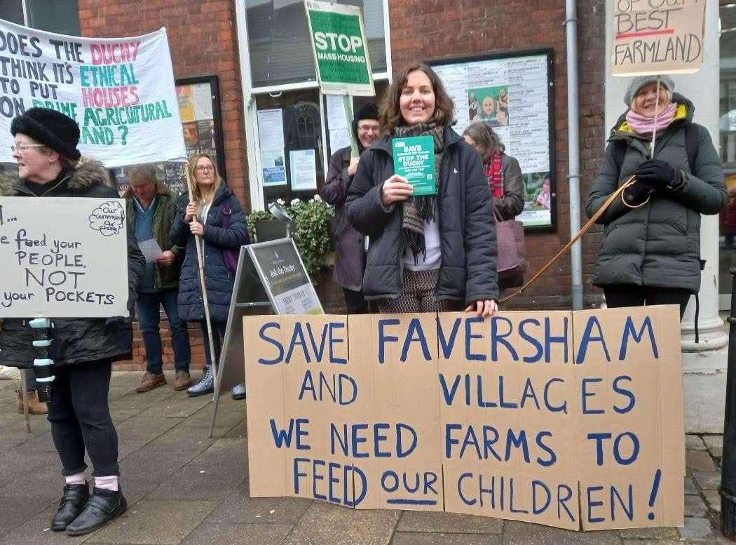 Protesters in Faversham angry at the Duchy of Cornwall's plans to build 2,500 homes near Brenley Corner