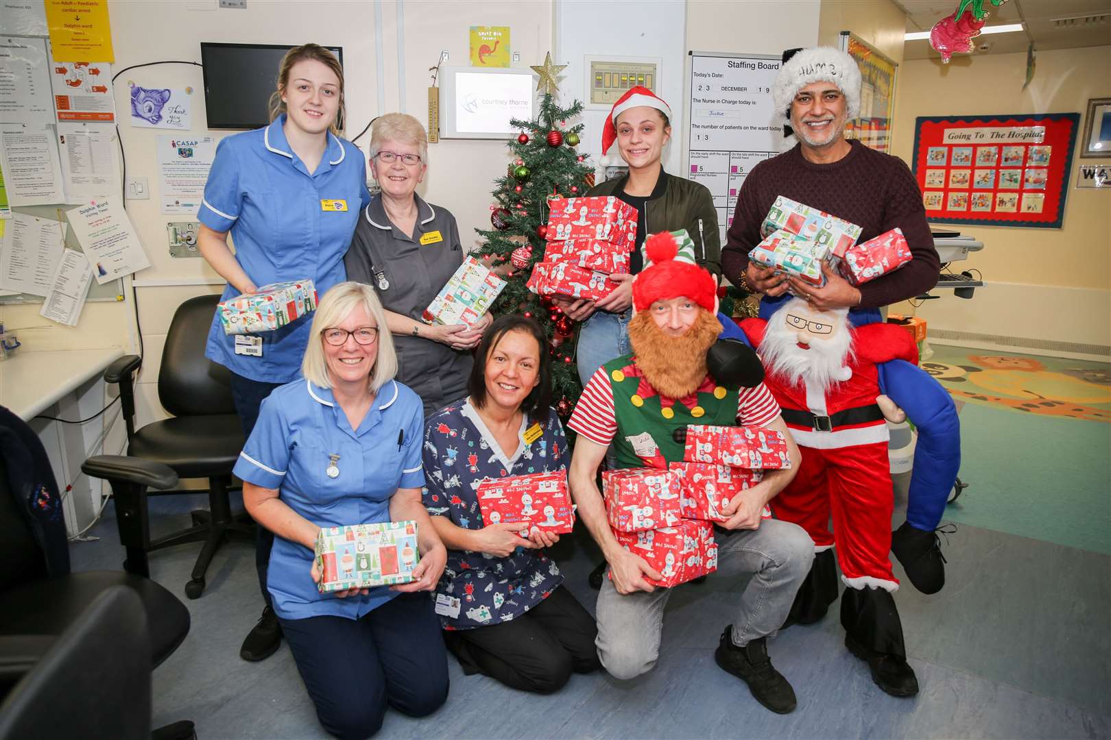 Gillingham FC and City Wall Wine Bar visit the children's Dolphin Ward at Medway Maritime Hospital