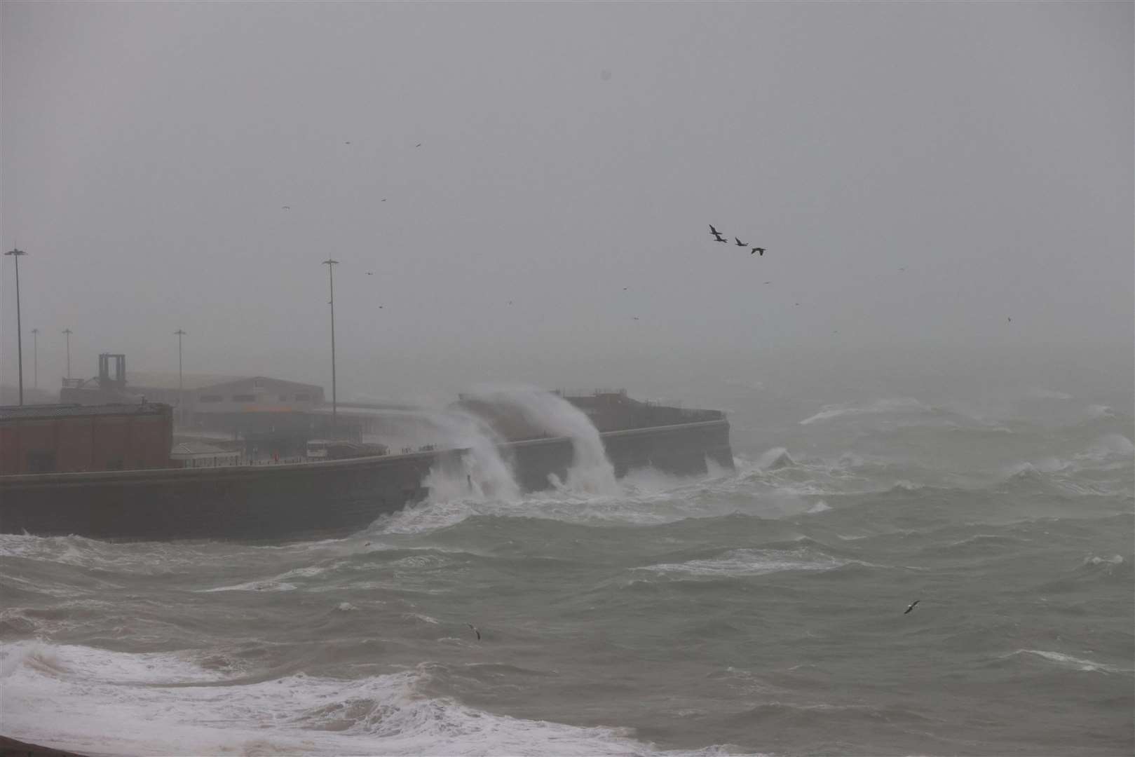 Huge waves hitting Dover harbour. Picture: UKNIP