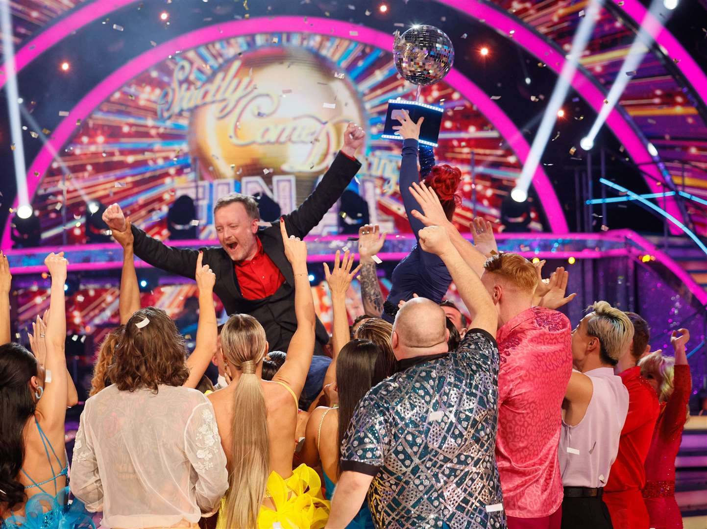 Comedian Chris McCausland with the Strictly 2024 cast (Guy Levy/BBC/PA)