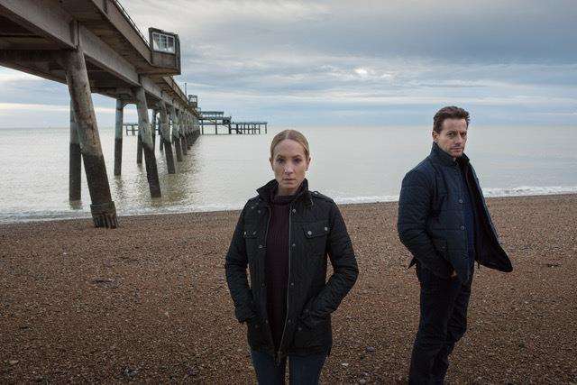 Joanne Froggatt and Ioan Gruffudd at Deal Pier for the first series of Liar. Picture courtesy of ITV