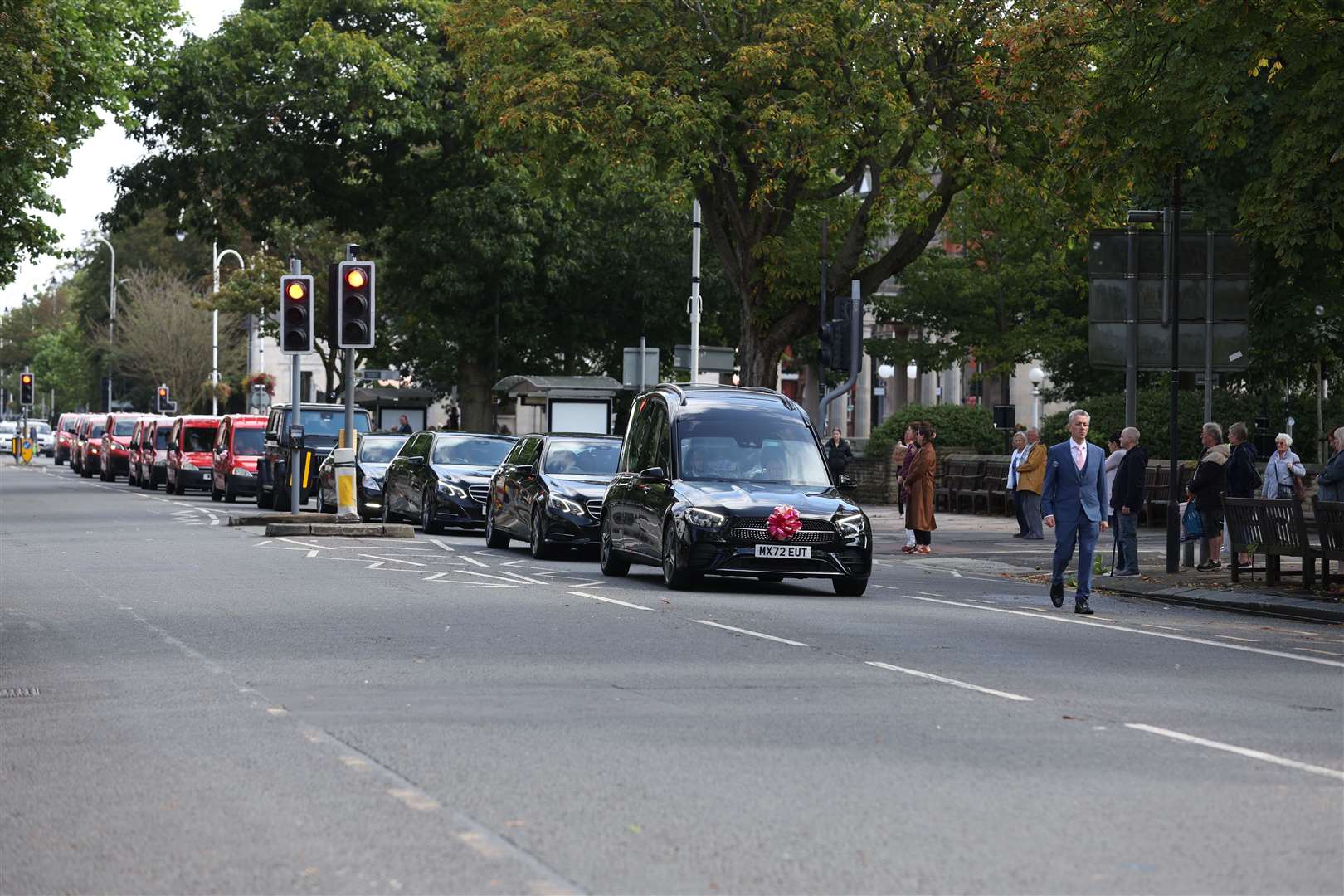 The hearse carrying the coffin of Southport stabbing victim Elsie Dot Stancombe as it passes through Southport following her funeral at St John’s Church in Birkdale (Paul Currie/PA)