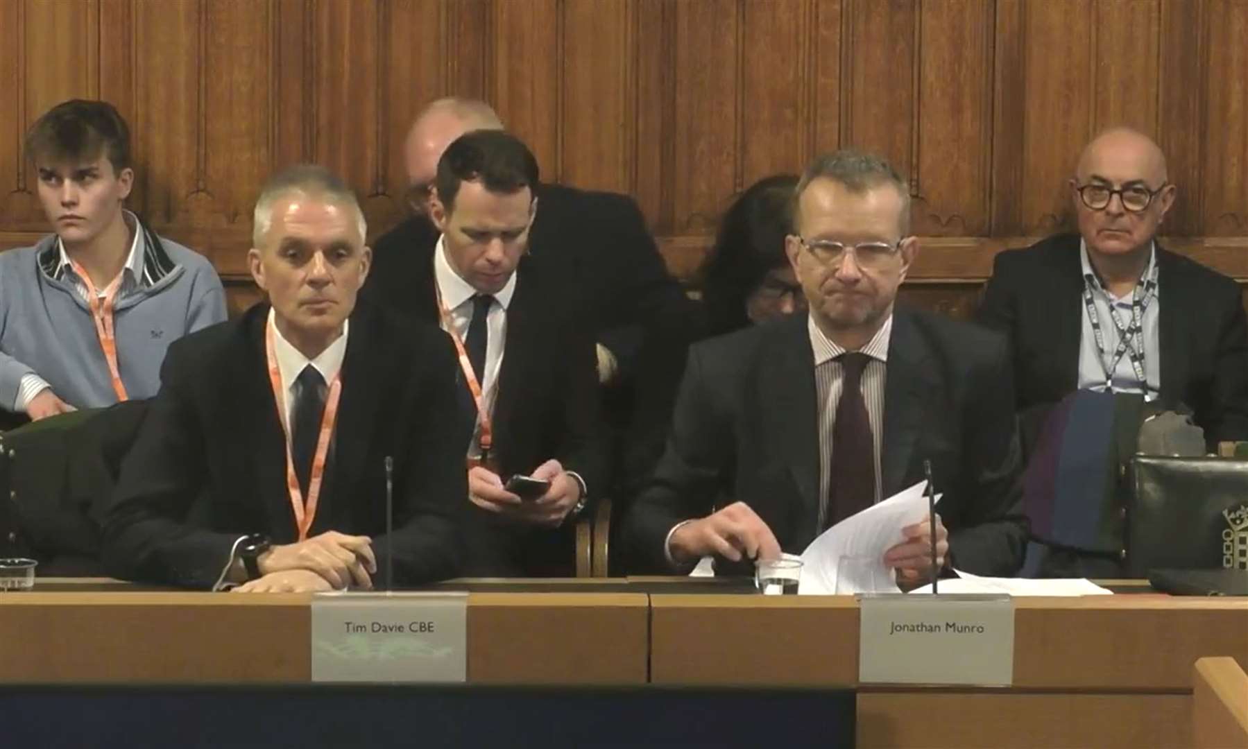 The BBC’s Tim Davie and Jonathan Munro appearing before a Culture, Media and Sport Committee, Foreign Affairs Committee and International Development Committee joint evidence session examining the future of the BBC World Service (House of Commons/UK Parliament/PA)