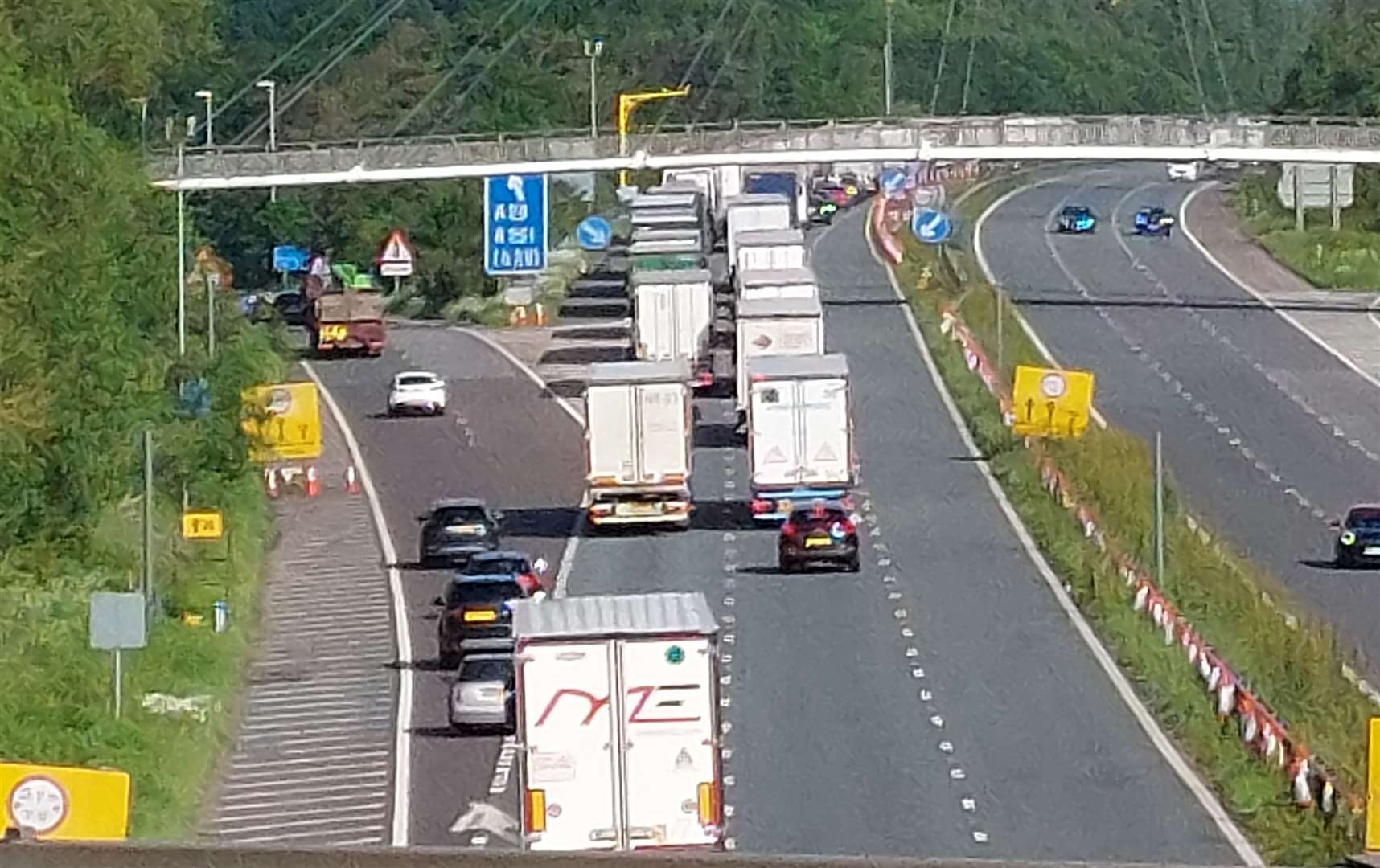 Traffic was stopped on the M20 London-bound between Junction 9 for Ashford and Junction 8 for Leeds Castle following a crash