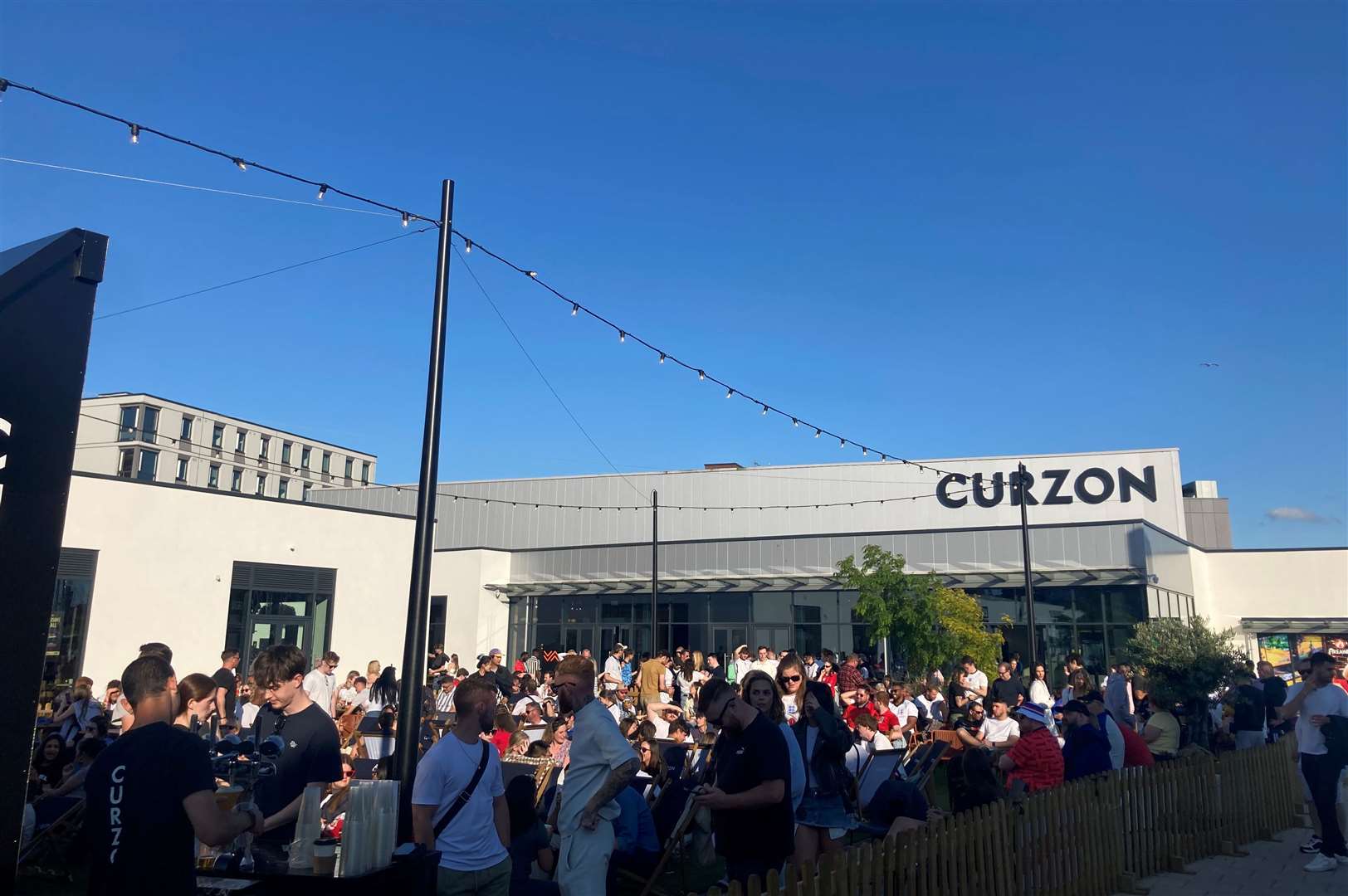 England fans outside the Curzon cinema at the Riverside complex in Canterbury