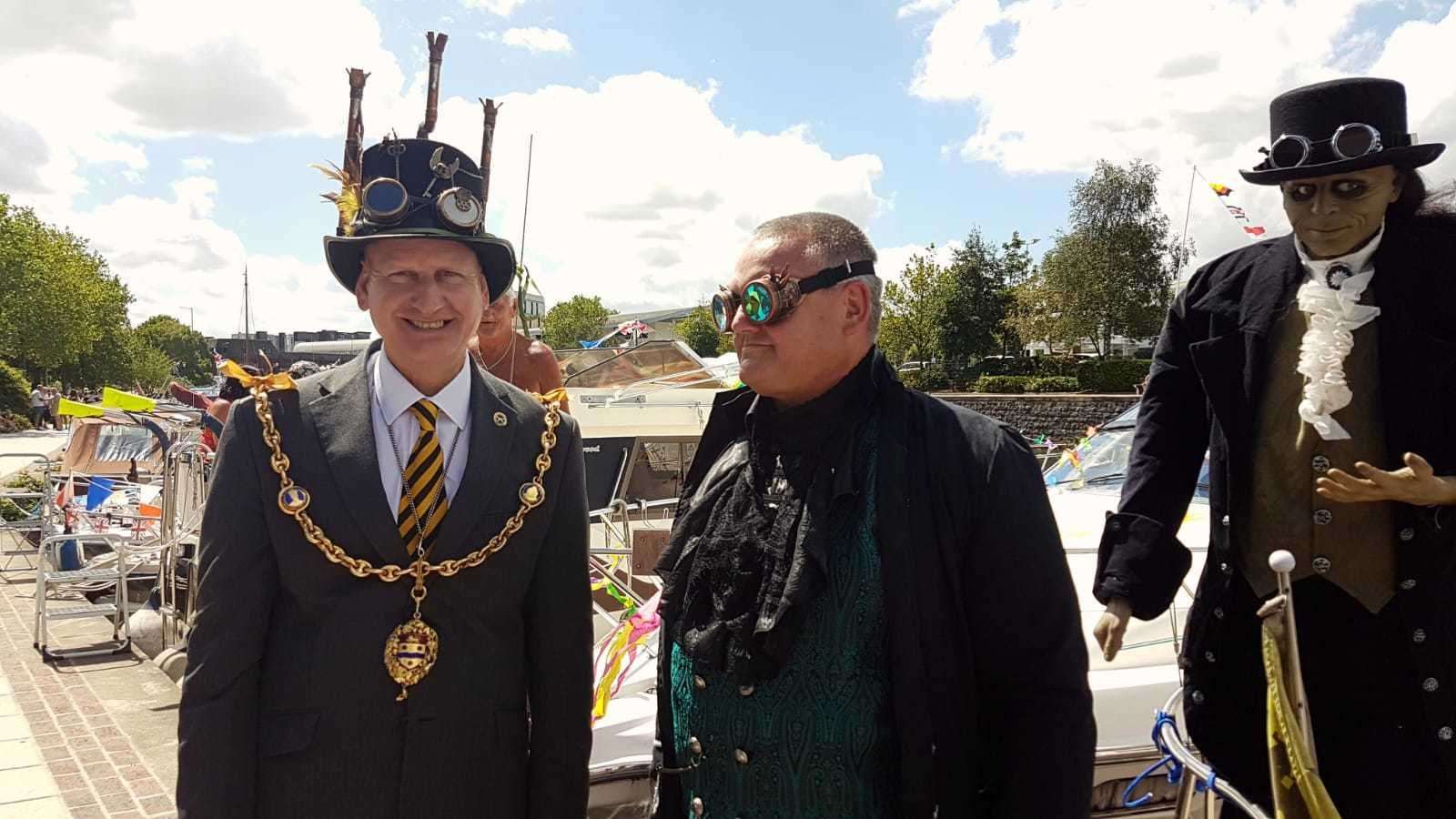 Dave Naghi, left, in his Steam Punk gear