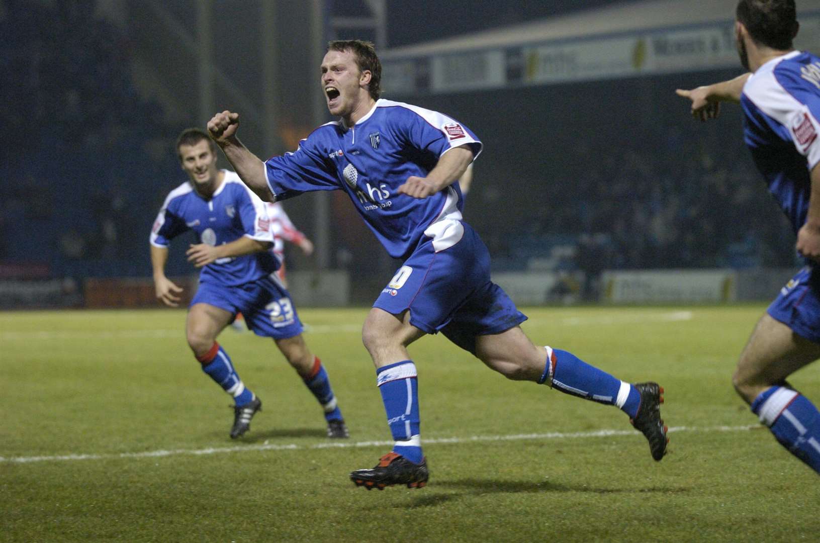 Michael Flynn celebrates a match-winning goal for Gillingham at Priestfield Picture: Andy Payton