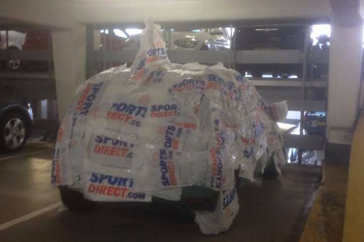 A car wrapped in Sports Direct tape in a Maidstone car park. Picture: Kent_999s