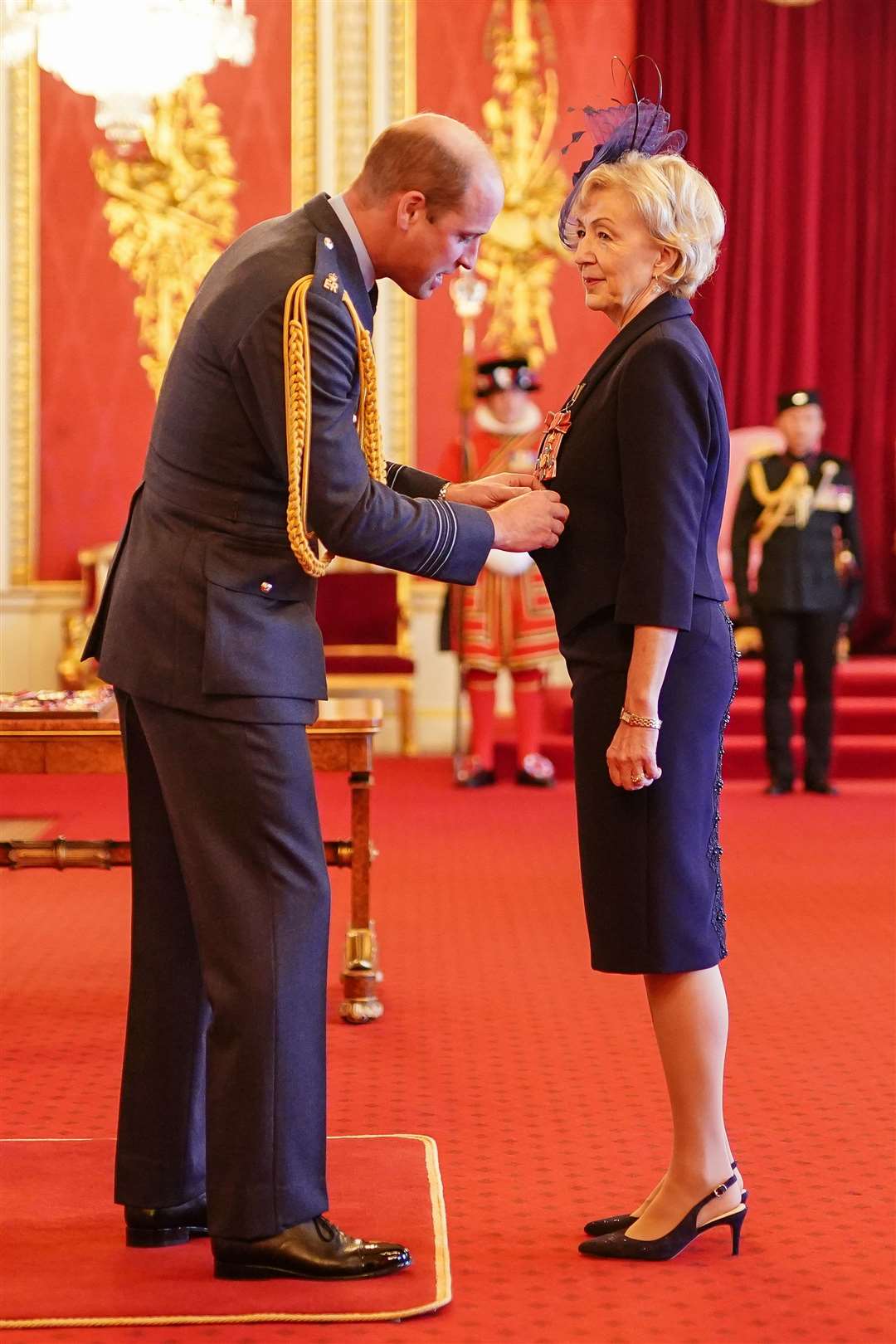 Andrea Leadsom is made a Dame Commander of the British Empire by the Prince of Wales at Buckingham Palace (Aaron Chown/PA)