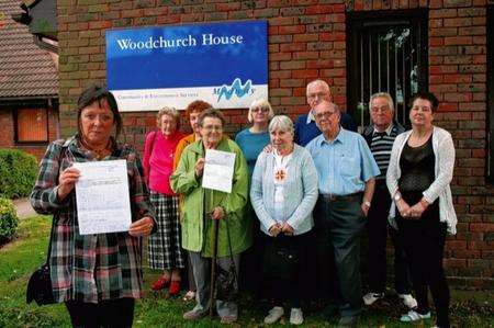 Lynn Korff and residents from Woodchurch House, Twydall, protest about cuts in funding to Medway Council’s 'supporting people’ grant