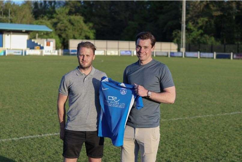 Jack Parter has joined Herne Bay. Pictured with club chairman Stuart Fitchie