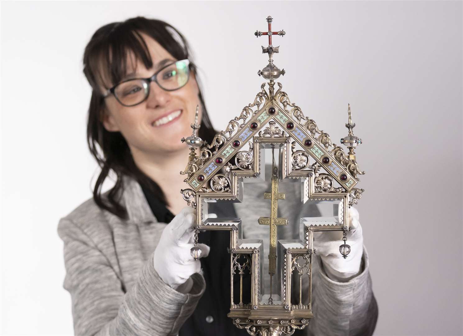 Special collections manager Dr Hannah Thomas with a True Cross relic (Danny Lawson/PA)