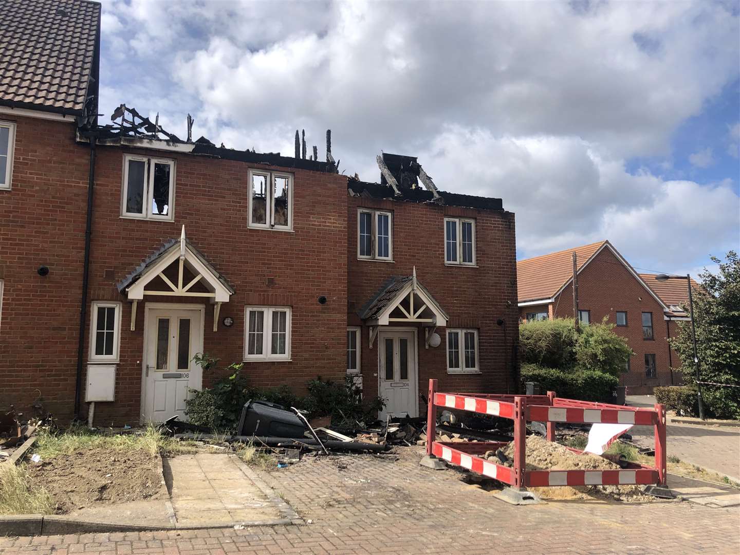 The roofs of the two buildings have gone