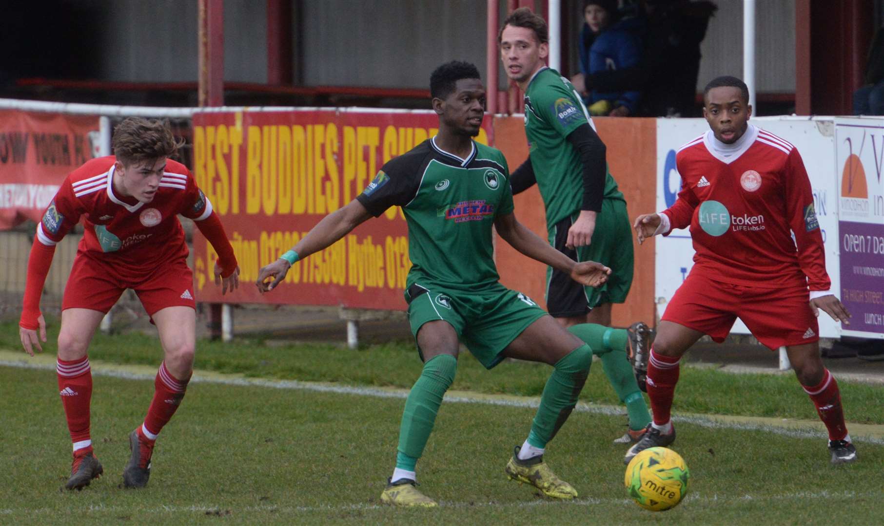 Hythe Town (red) put Phoenix Sports under pressure when the sides met last season. Picture: Chris Davey (42286440)