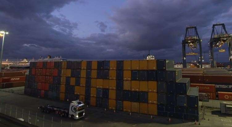 137 containers were reshuffled to create a tribute to NHS workers Photo courtesy of The Port of Tilbury