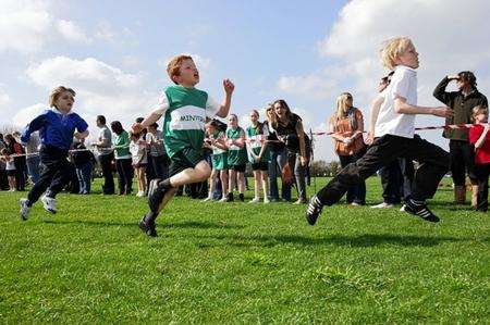 At the finish line of the Boys Year 3 and 4 race.