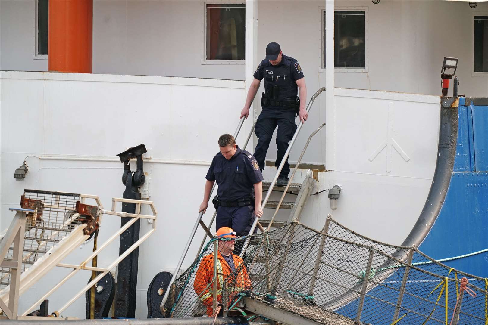 Police officers onboard the Polar Prince (Jordan Pettitt/PA)