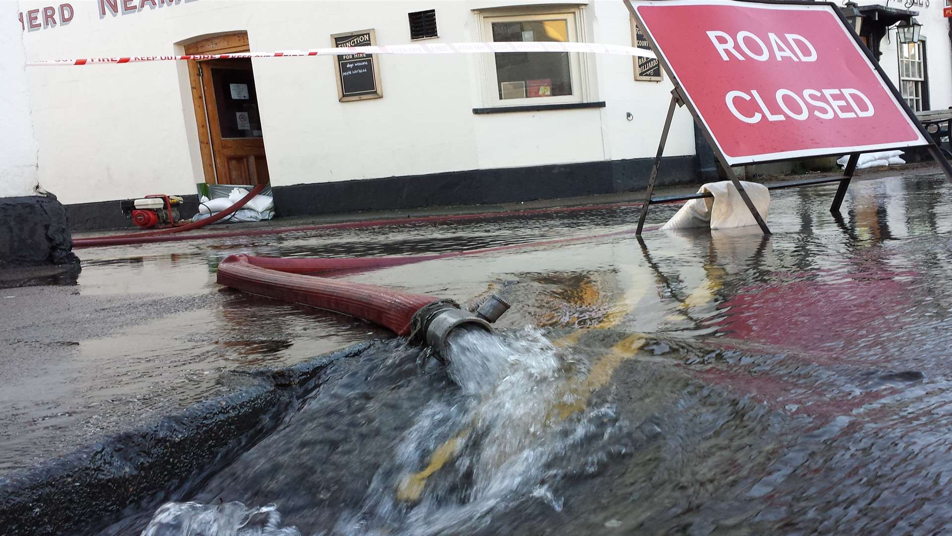 The Plough and Harrow pub at Bridge being pumped out