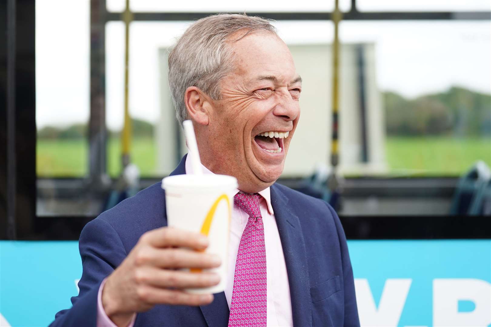 A few hours later, he shared in the joke by toasting with a McDonald’s milkshake during a visit to Jaywick in Essex (James Manning/PA)