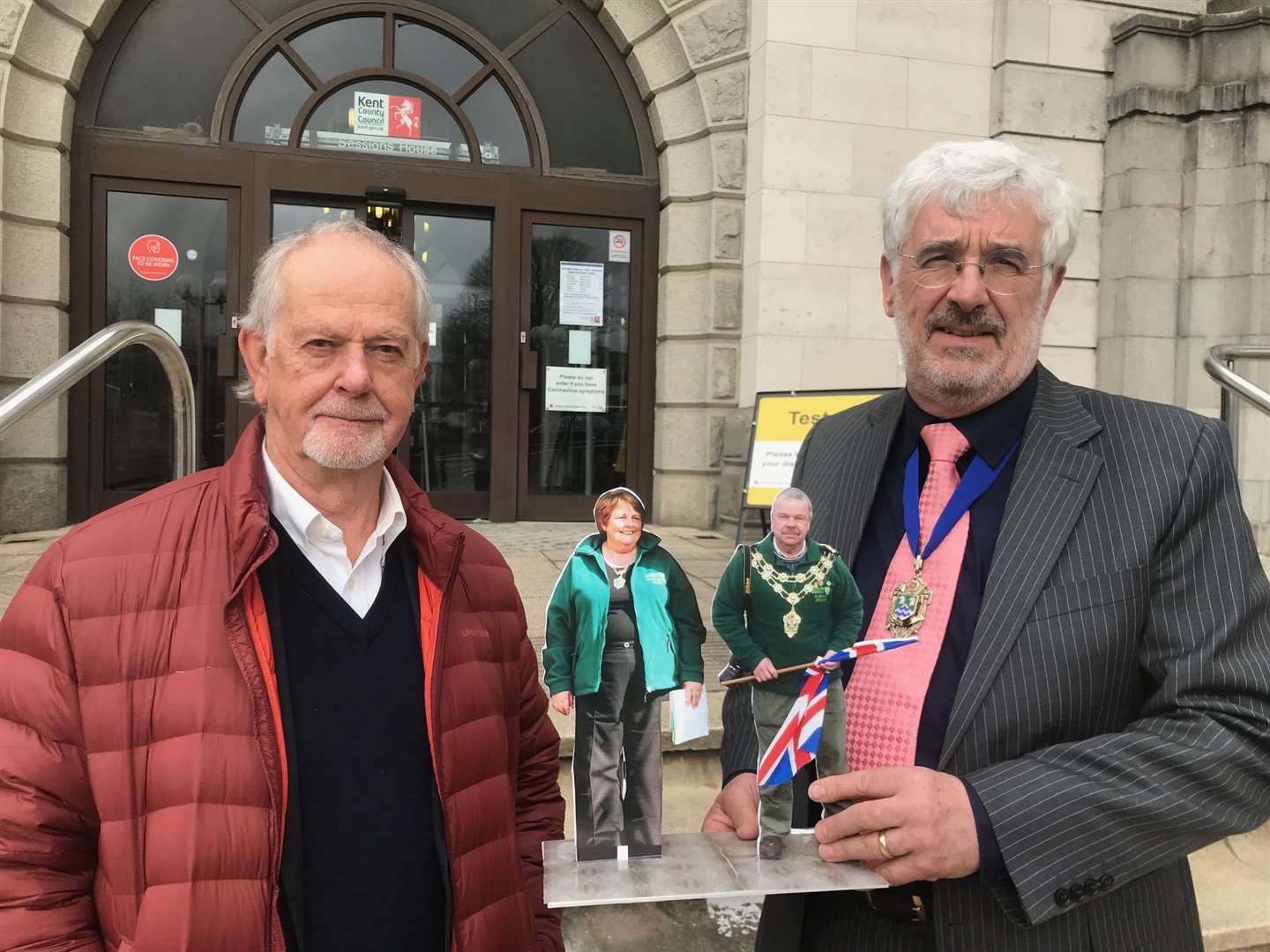 Brian Angus,right, and Tim Applewhite, brother in law of Robert Foote, outside County Hall following an inquest into Mr Foote's death